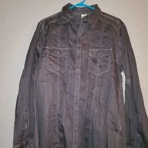 Rustic Blue top button down woman's long sleeve